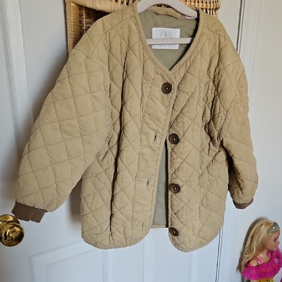 Zara Other - Zara Kids Beige Quilted Cord Puffer Jacket